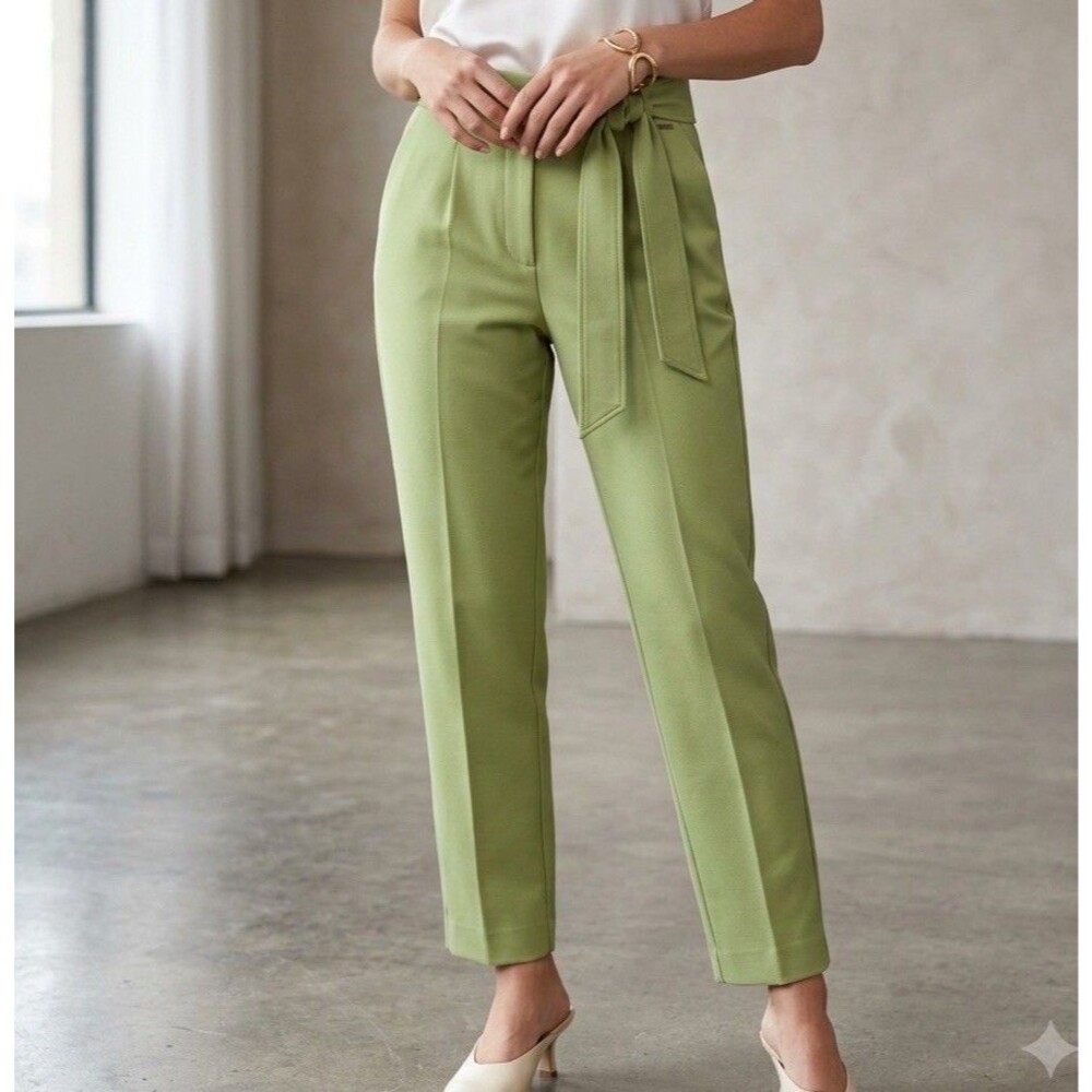 Marciano Guess Green Dress Pants Women Size L Belted Trousers Tapered Leg Casual